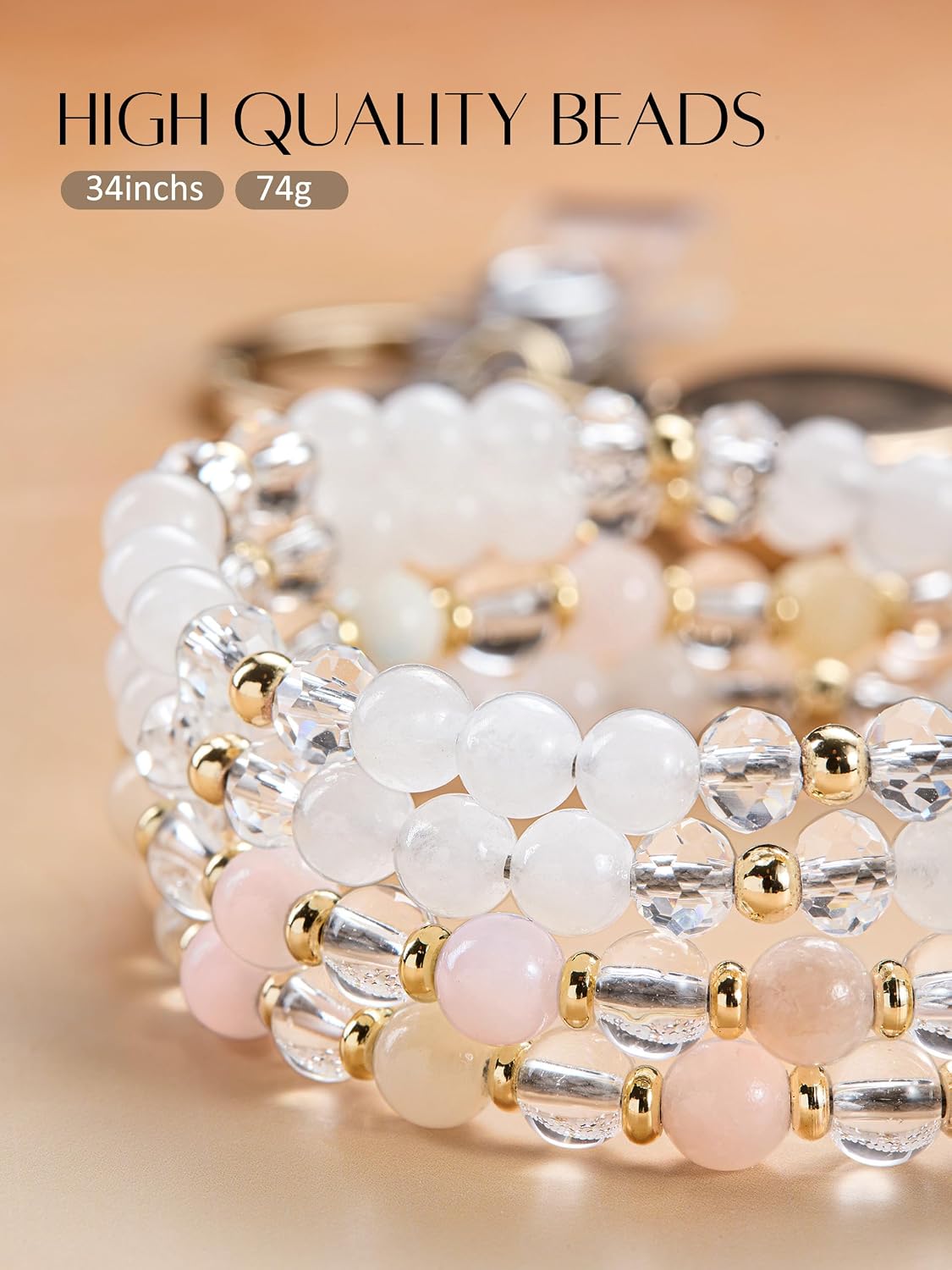 Natural Stone Beaded Lanyards for ID Badges and Keys, Morganite
