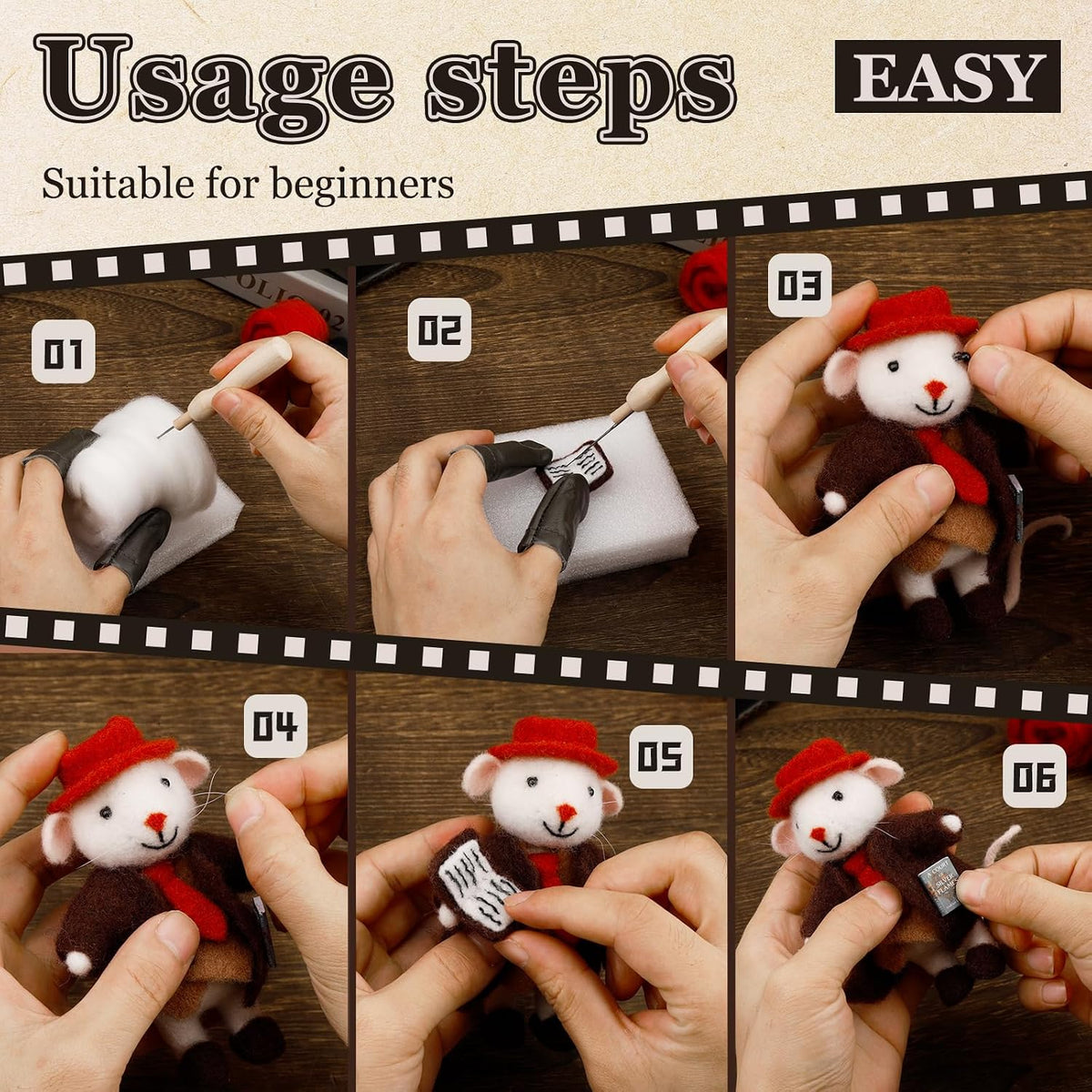 Mayboos Needle Felting Kit, Mouse Animal Needle Felting Beginner Kits