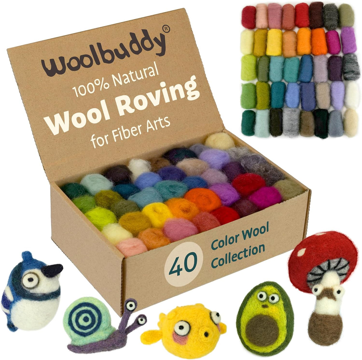 Woolbuddy Needle Felting Kit 40 Colors Wool Roving for Adults & Beginner