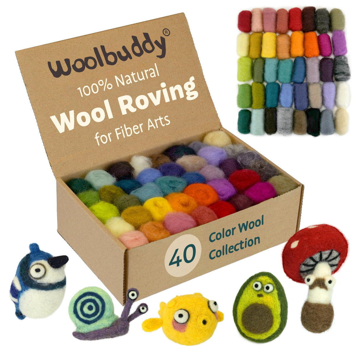 Woolbuddy Needle Felting Kit 40 Colors Wool Roving for Adults & Beginner