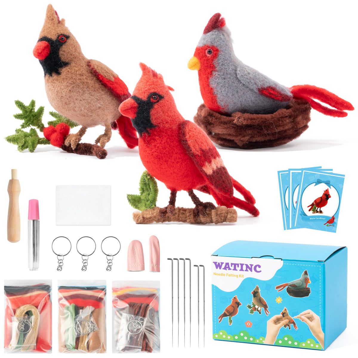 WATINC Needle Felting Kit - 3 Set Unique Different Cute Doll Wool Felt Needle Tools Foam Pad Instruction, DIY Home Decoration Craft Party Supplies for Art Work Starter Beginners (Highland Cow)
