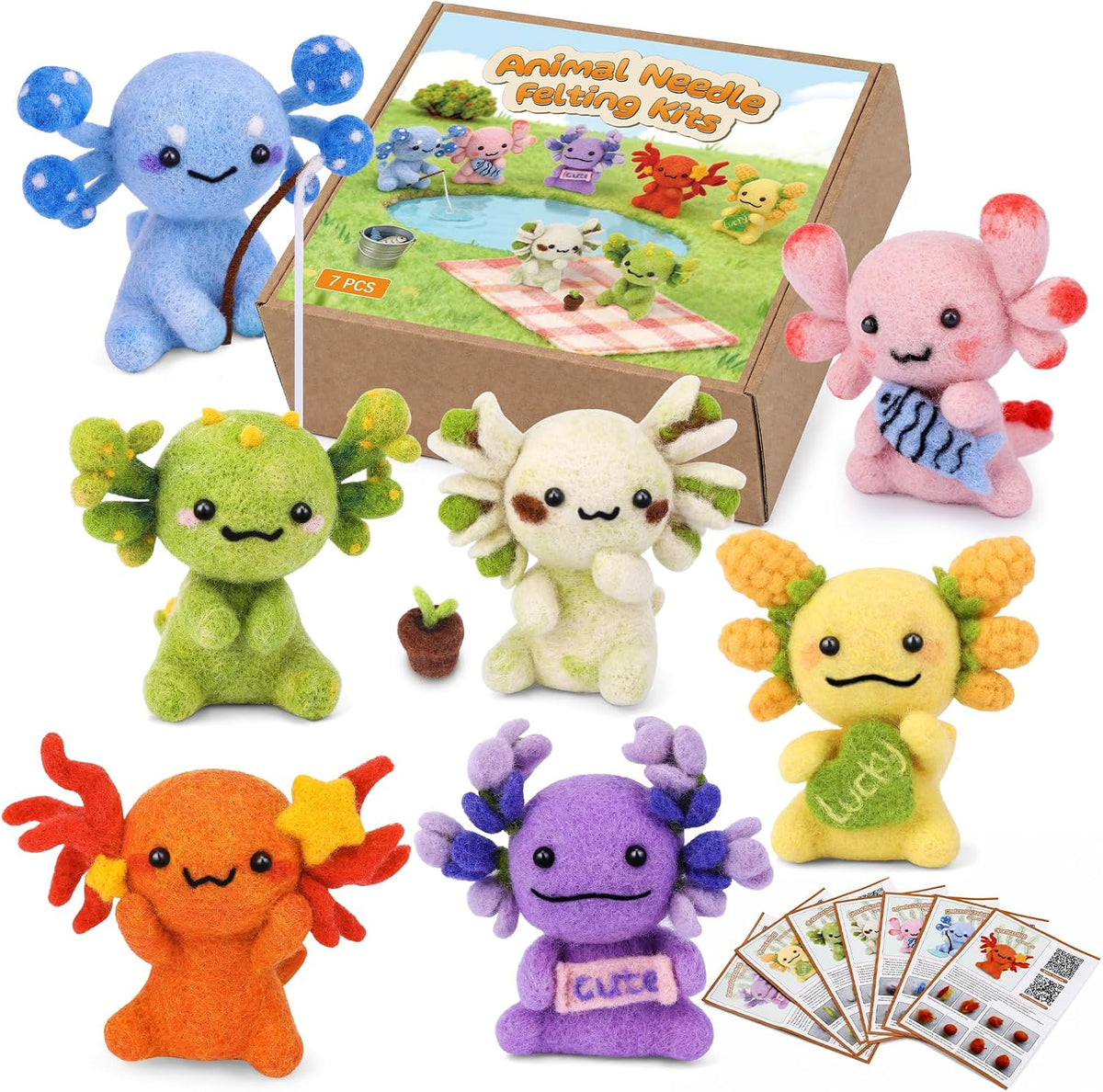 Yizzvb 7 Pcs Needle Felting Kit Felting Kits Wool Felt Animal Kit