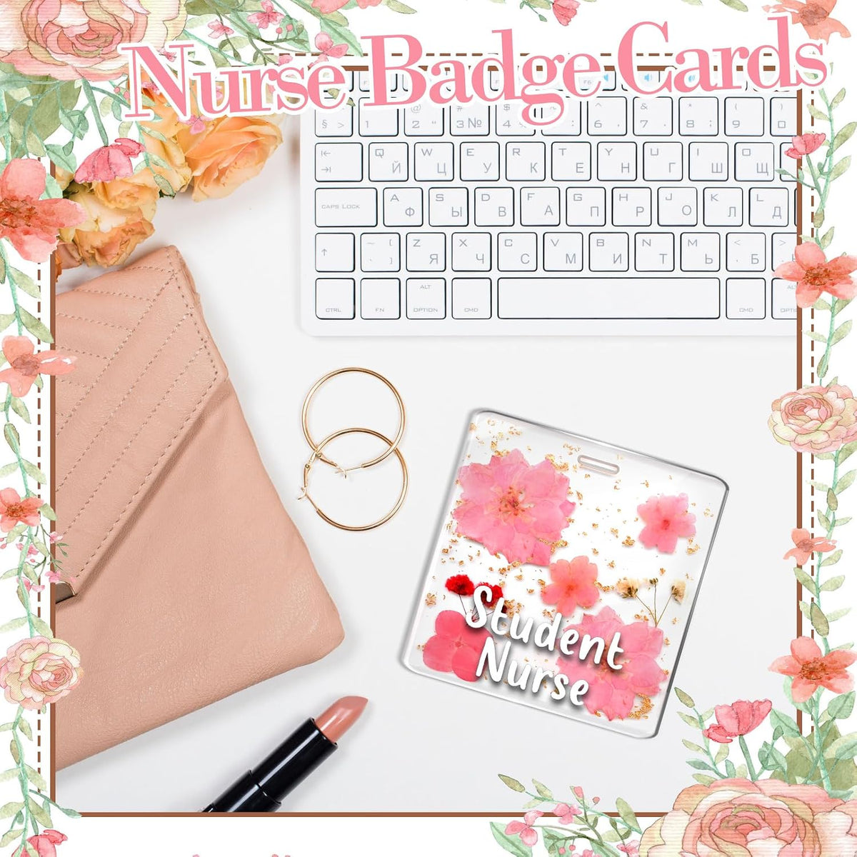 Custom Nurse Badge Personalized Name Pin, Pink, Student