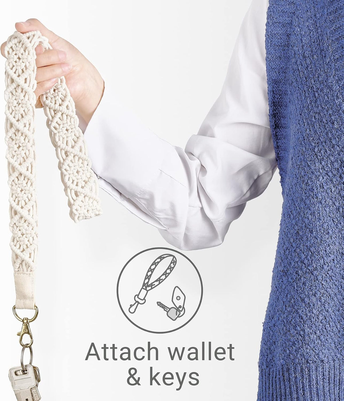 Mkono Macrame Lanyard Holder Neck Lanyards for ID Badges Keys Key Chain Boho Style Long Lanyard Strap for Women Teacher Employee Student, 17.9"