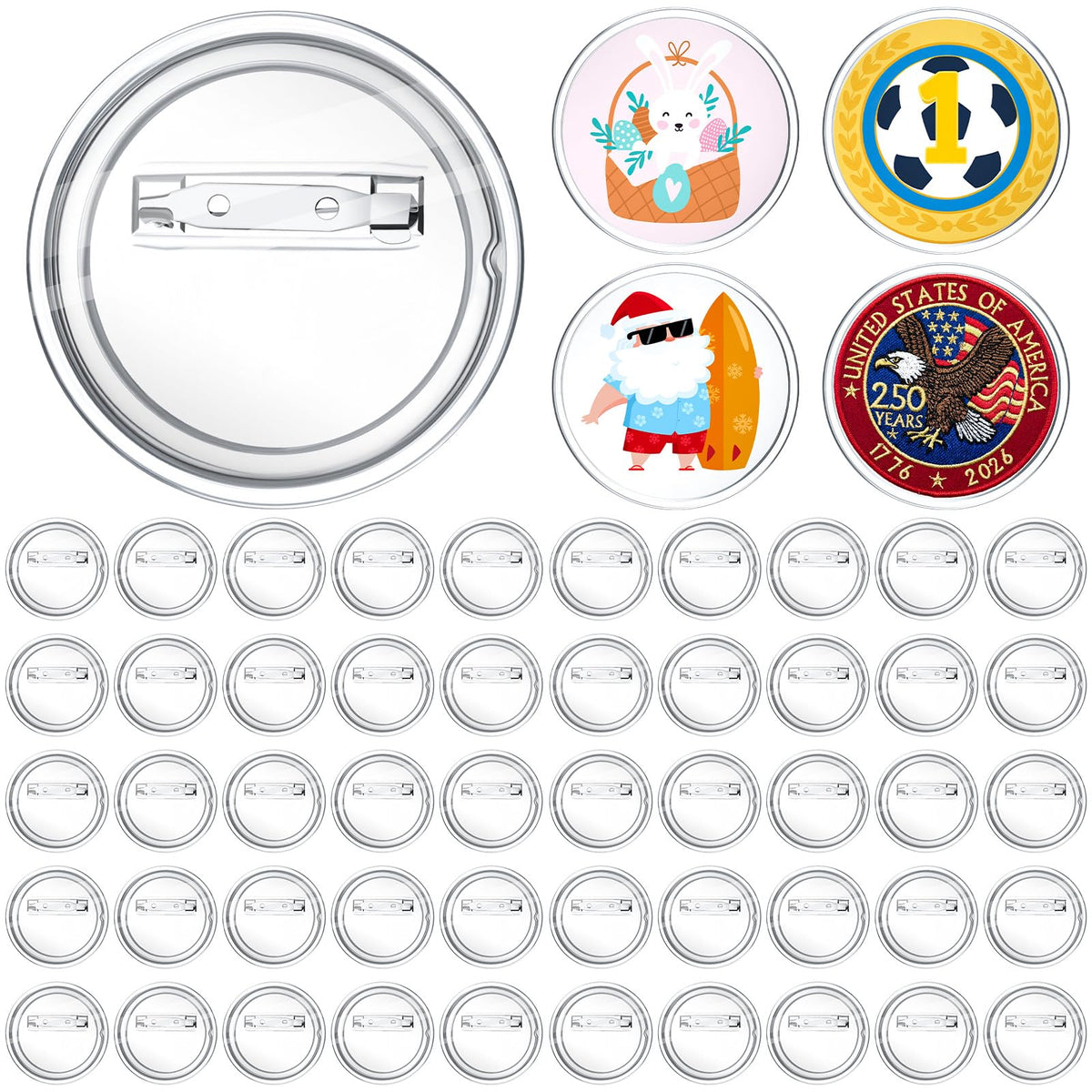 Chinco 50 Pack Acrylic Clear Button Pins Badge Custom Badge, 2.4 Inch