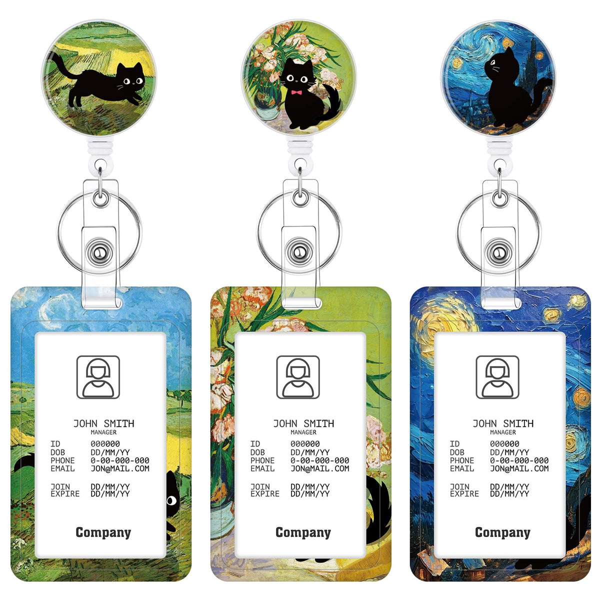 3 Pack Boho Id Badge Holder with Retractable Reel, Vertical ID Card Holder