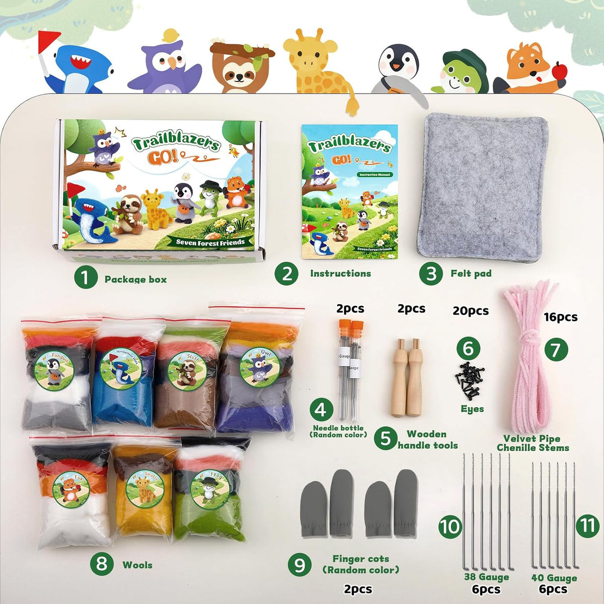 OEHPICC Needle Felting Starter Kit, 7 Cute Buddy Wool Felting Kit