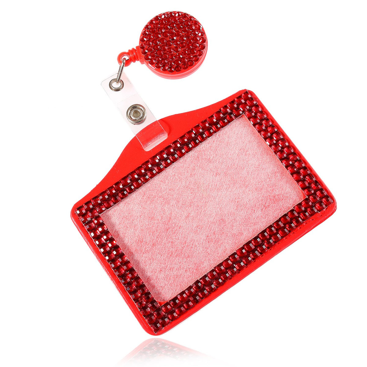 Fashion Premium Baby Pink Crystal Neck Lanyard,Retractable Bling ID Name Badge Holder,Portable Rhinestone Work Badge Reel Clip for Nurse,Teacher,Women,Doctor(Horizotal Card Holder)