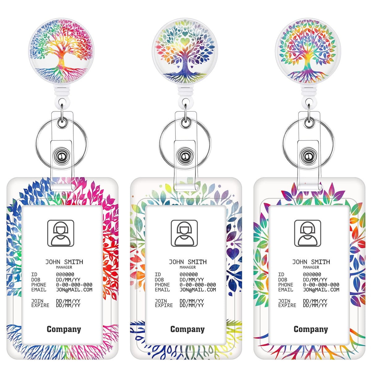 3 Pack Boho Id Badge Holder with Retractable Reel, Vertical ID Card Holder