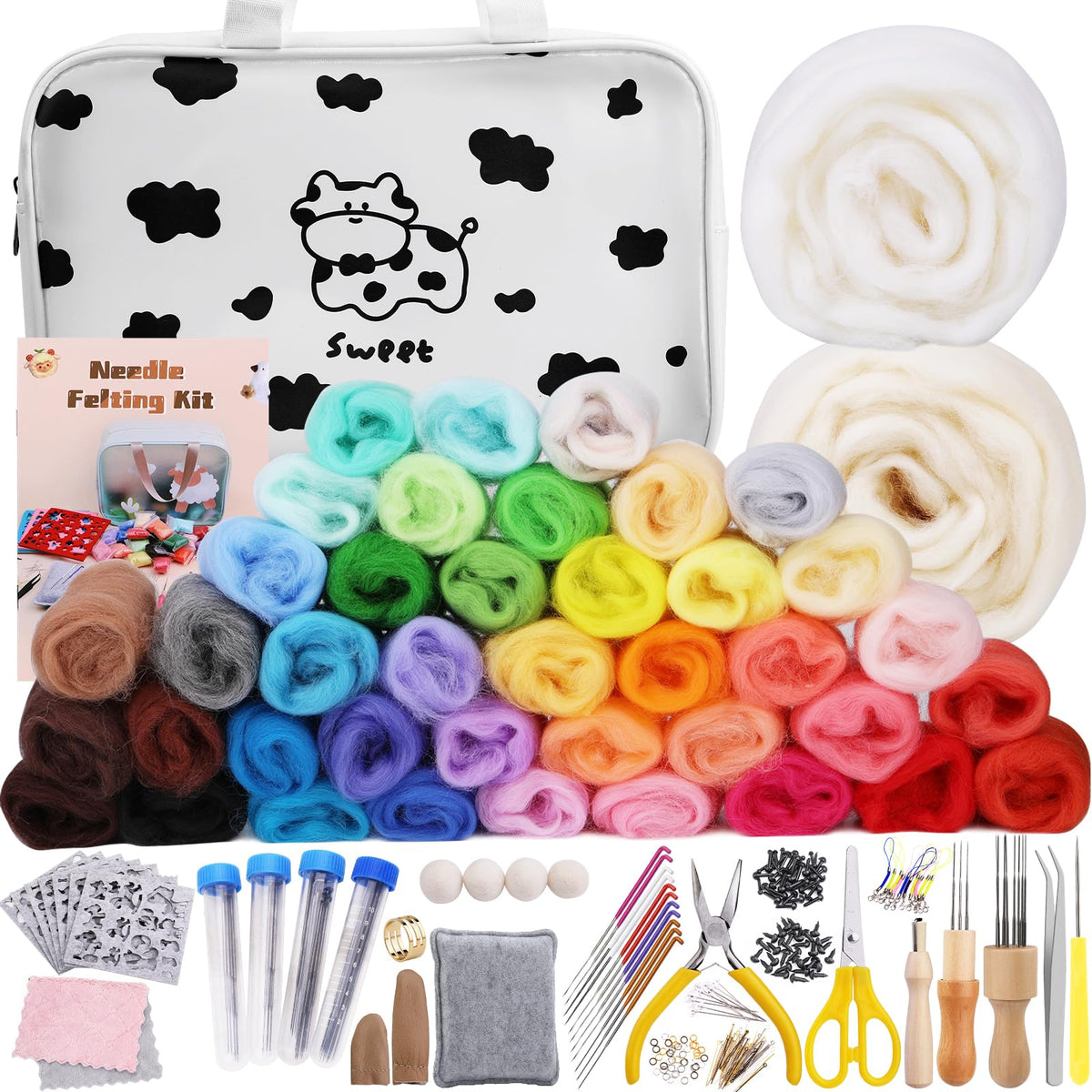 Mayboos Needle Felting Kit, 12 Pcs Doll Making Needle Felting Starter Kit