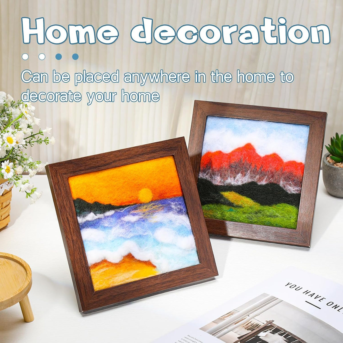 QMNNMA Needle Felting Kits for Beginners, Needle Felt Painting Kit, Wool Felting Kit with Picture Frame, Foam Pad, Felt Cloth, and Instructions, Used for Home Decoration, Art Craft