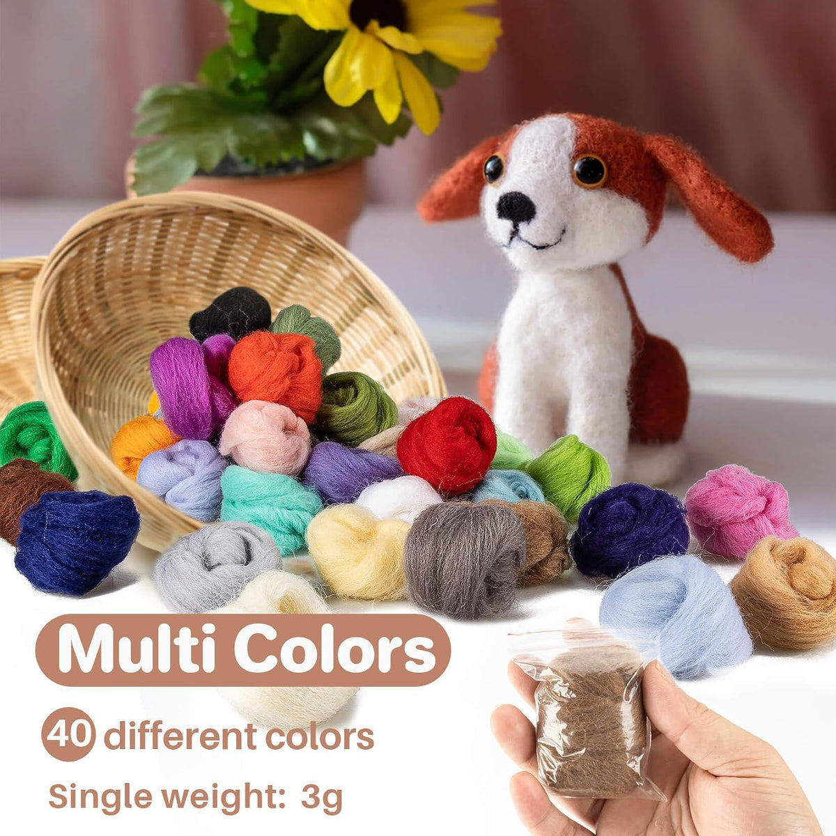 Sukh 40colors Felting Wool Roving - 3g Per Pack Needle Wool Felt for Craft