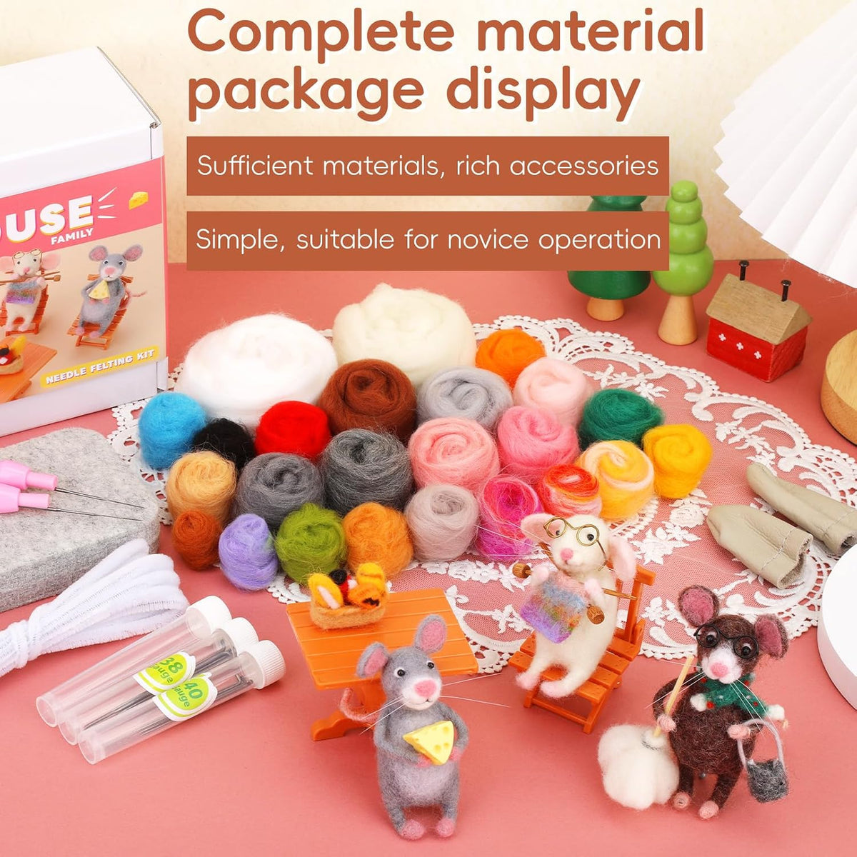 OEHPICC Mouse Family Needle Felting Kit,Needle Felting Starter Kit