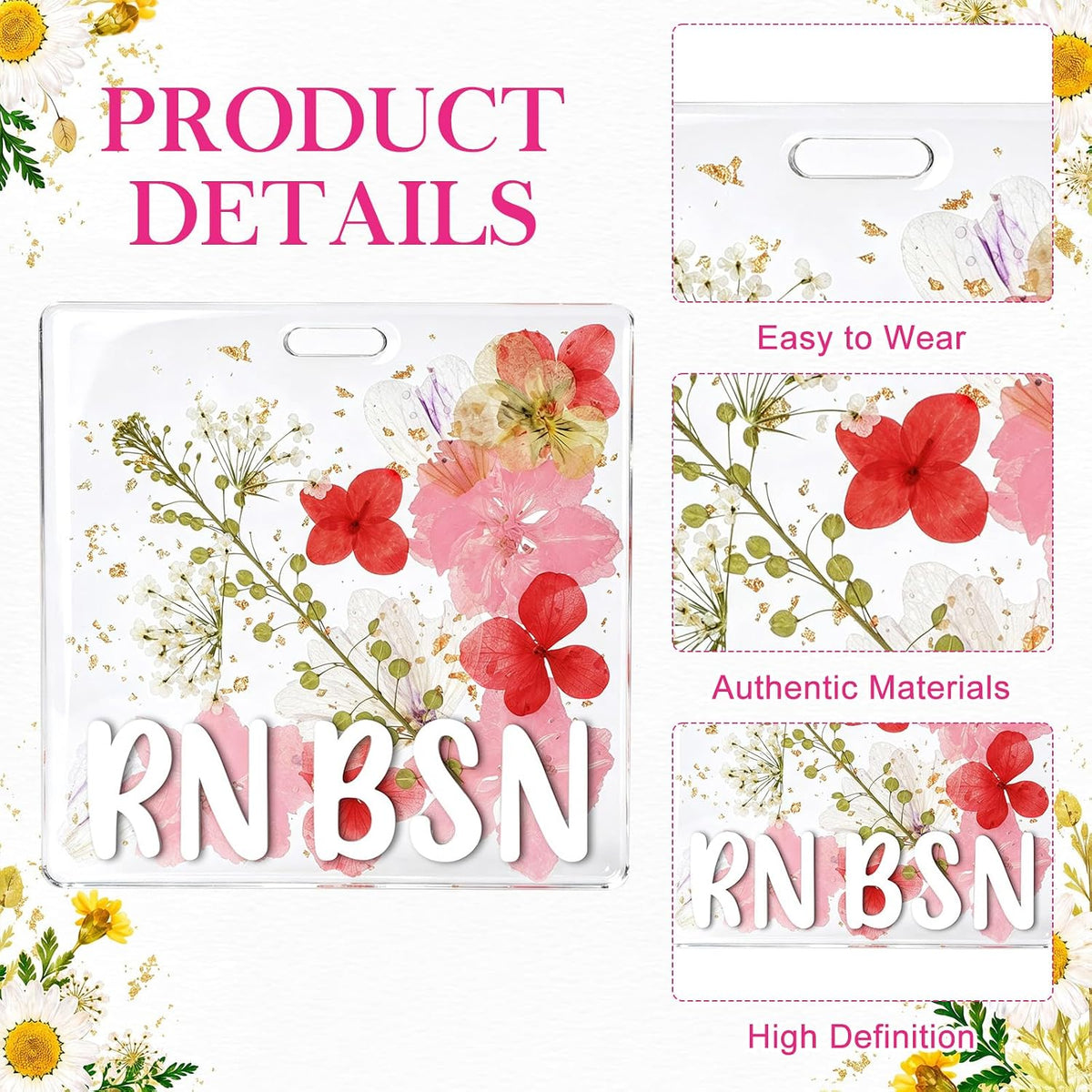 Custom Nurse Badge Personalized Name Pin, Red & Pink, Rn BSN