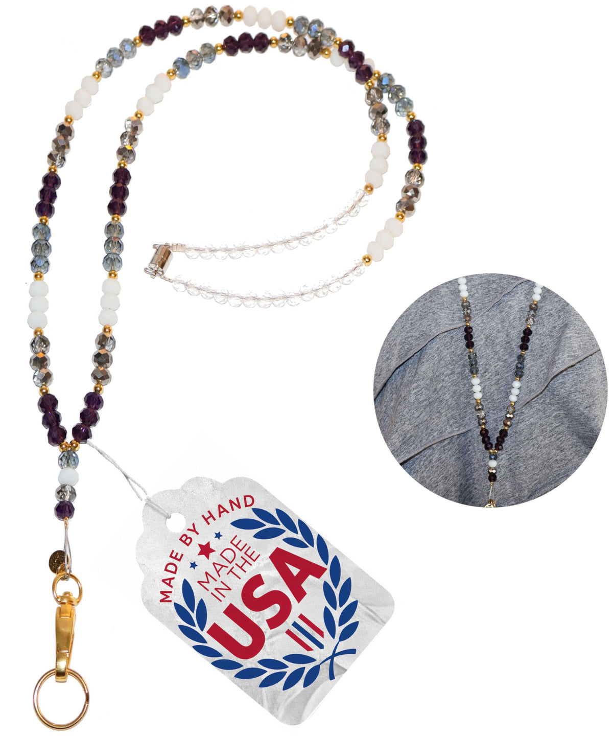 Hidden Hollow Beads SUPER Slim Hand Beaded in USA Women's Lanyard Strong Breakaway Teacher ID Badge Card Holder Keys Nurse