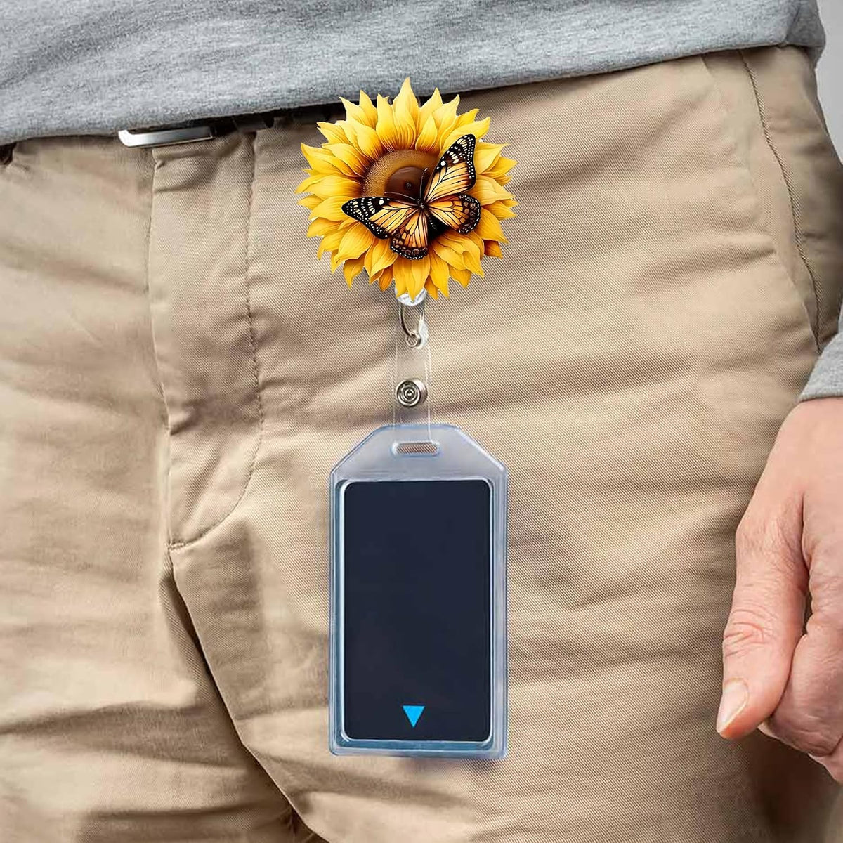 Yellow Sunflower Butterfly Badge Clip Cute Funny Badge Reels Retractable Name Badge Reel Glitter Badge Clip Summer Retractable Badge Holders Id Badge Reel for Nurse Doctor Student Office Gifts
