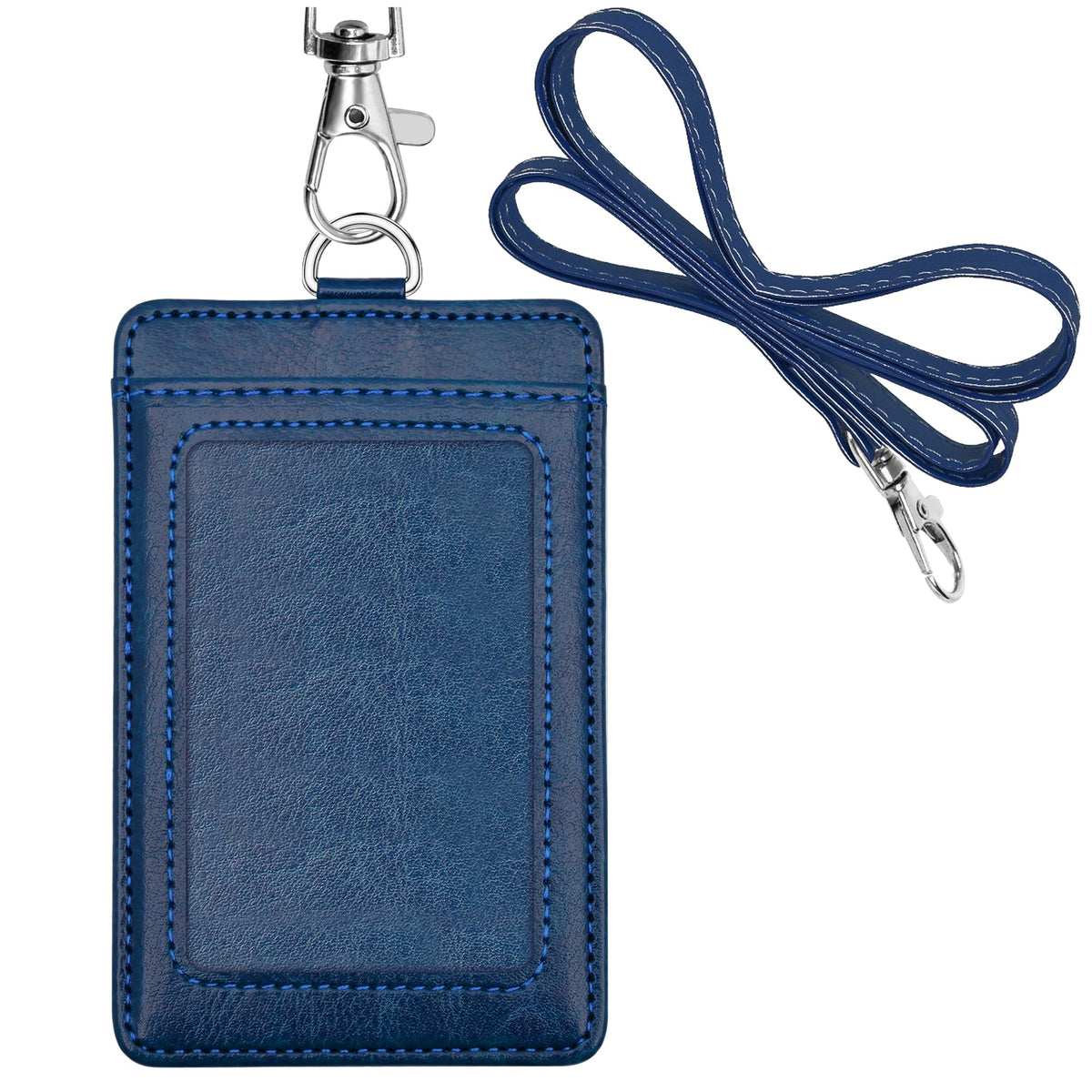 PU Leather ID Badge Holder, Life-Mate ID Badge Holder with 1 Clear ID Window 1 Credit Card Slot and PU Leather Lanyard for Badge Credit Cards College ID Cards in Champagne Gold