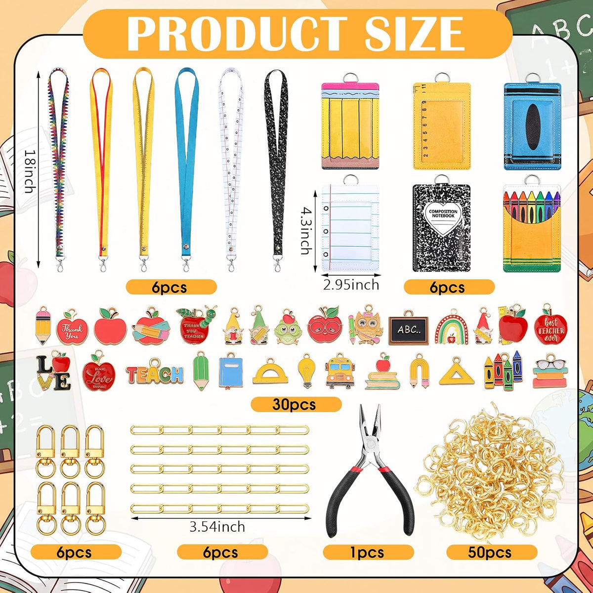Landhoow 105 Pcs 6 Set Teacher ID Badge Holder with Lanyard and Charms