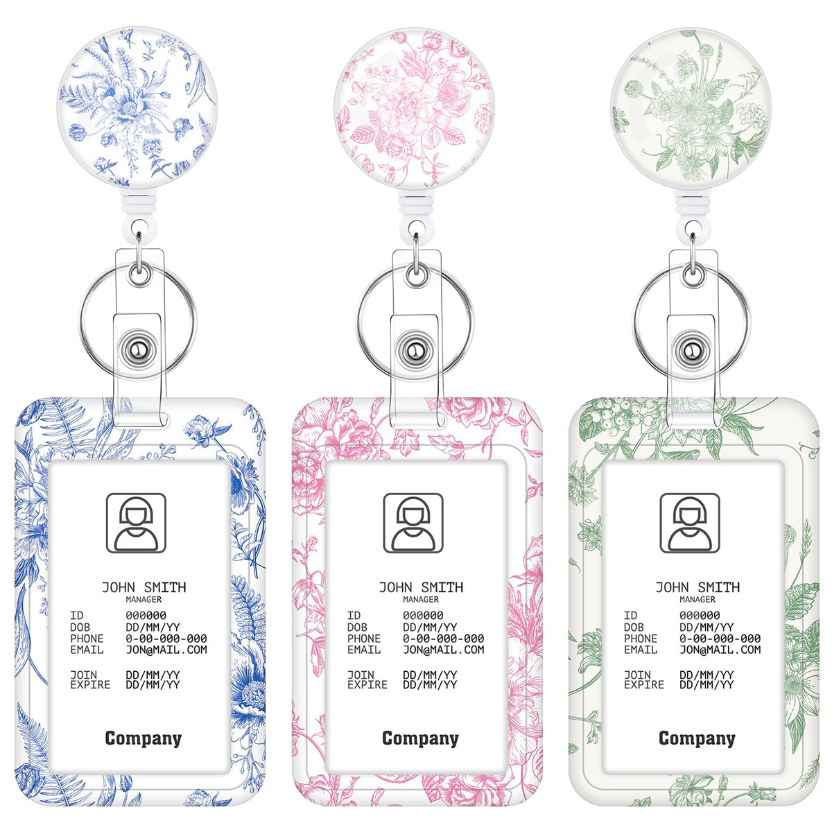 3 Pack Boho Id Badge Holder with Retractable Reel, Vertical ID Card Holder