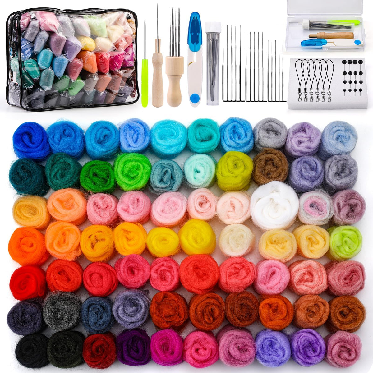 SOCNITC 45 Colors Needle Felting Kits Needle Felting Supplies with Tools