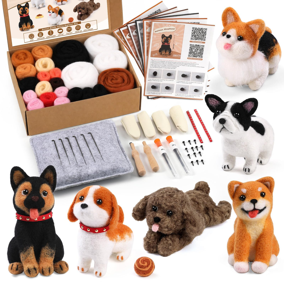 Mayboos 12 Pcs Needle Felting Kit, Felting Kits for Beginners Animal