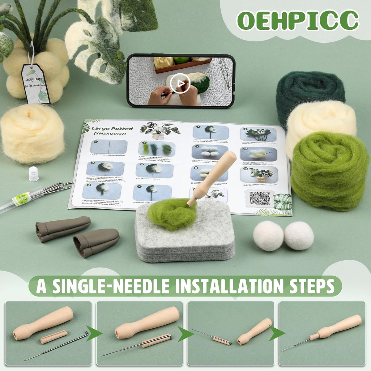OEHPICC Needle Felting Kit for Beginners, Monstera Potted Plant Felt Kit