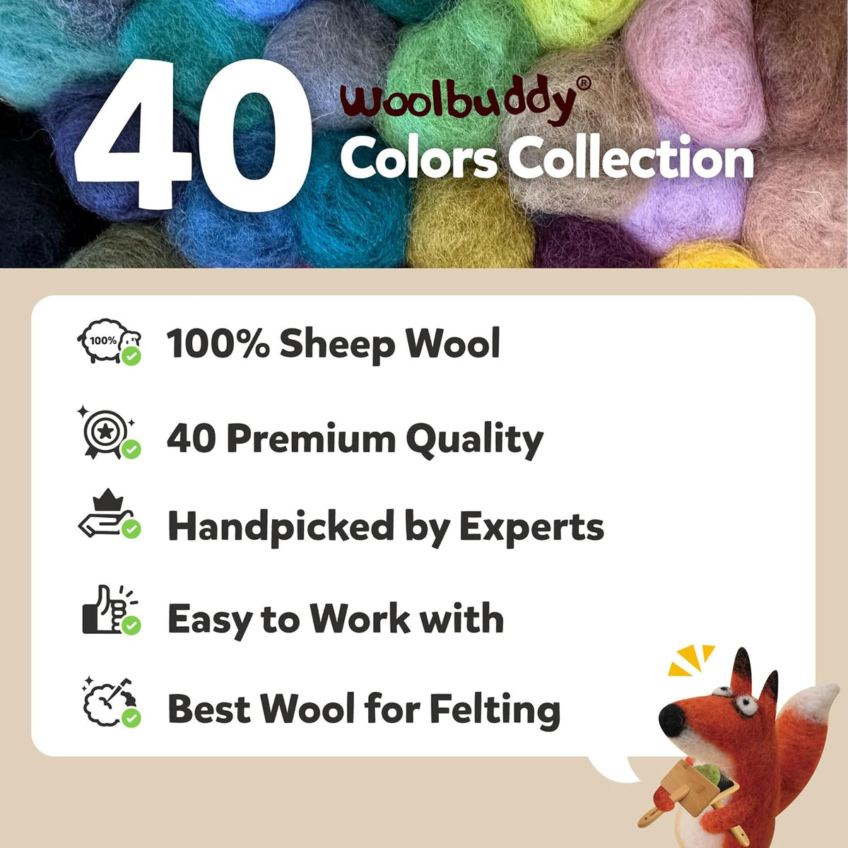 Woolbuddy Needle Felting Kit 40 Colors Wool Roving for Adults & Beginner
