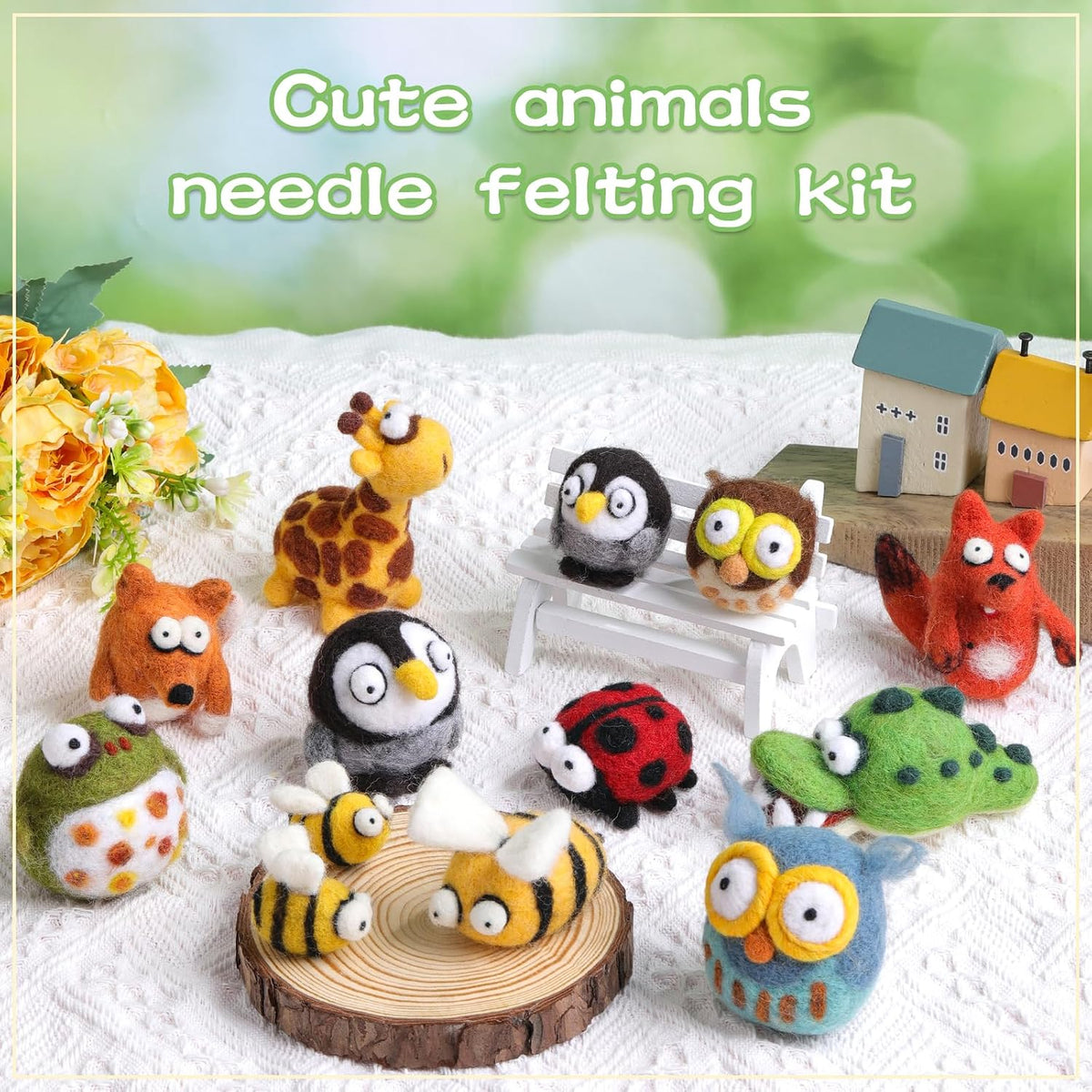 Fedmut Needle Felting Wool Kit Felting Kit, 13 Cute Animals Tools Supplies