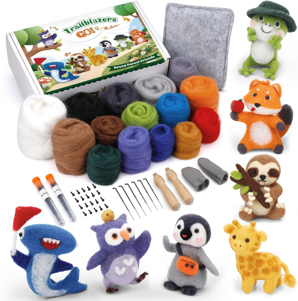 OEHPICC Needle Felting Starter Kit, 7 Cute Buddy Wool Felting Kit
