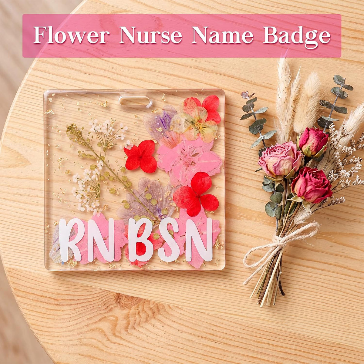 Custom Nurse Badge Personalized Name Pin, Red & Pink, Rn BSN