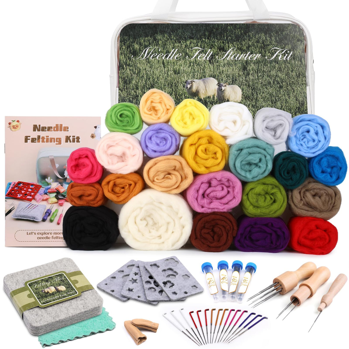 Mayboos Needle Felting Kit, 12 Pcs Doll Making Needle Felting Starter Kit