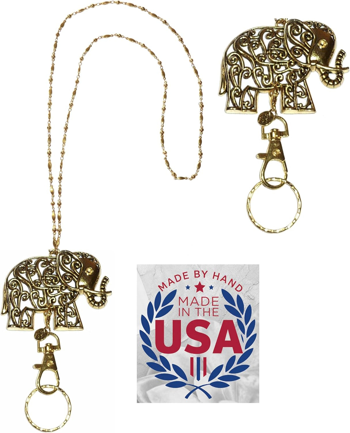 Hidden Hollow Beads GOLD Stainless Steel Strong Hand Made USA Women's 34" Necklace Lanyard, ID Badge Card Holder Teacher Nurse Keys