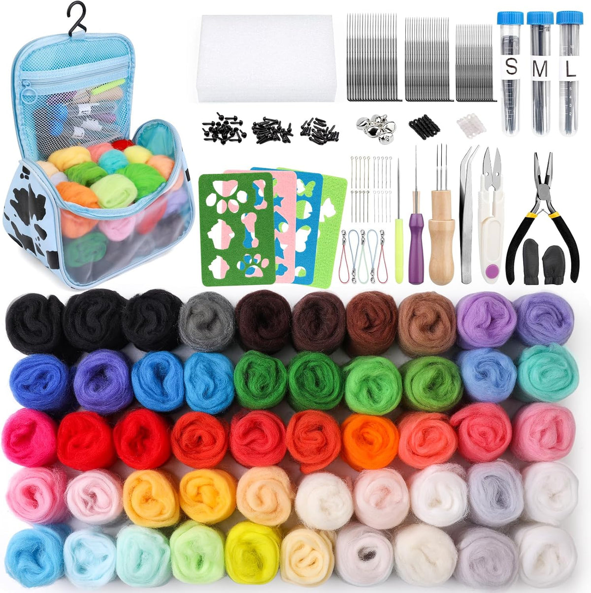 JUPEAN Needle Felting Kits for Beginners Adults 50 Colors Wool Felting Kit
