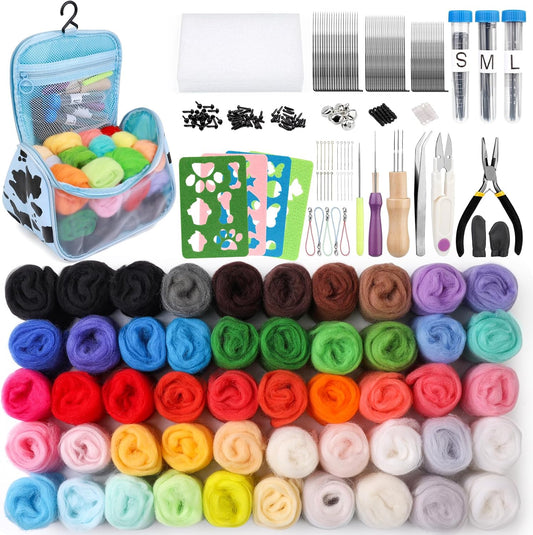 JUPEAN Needle Felting Kits for Beginners Adults 50 Colors Wool Felting Kit