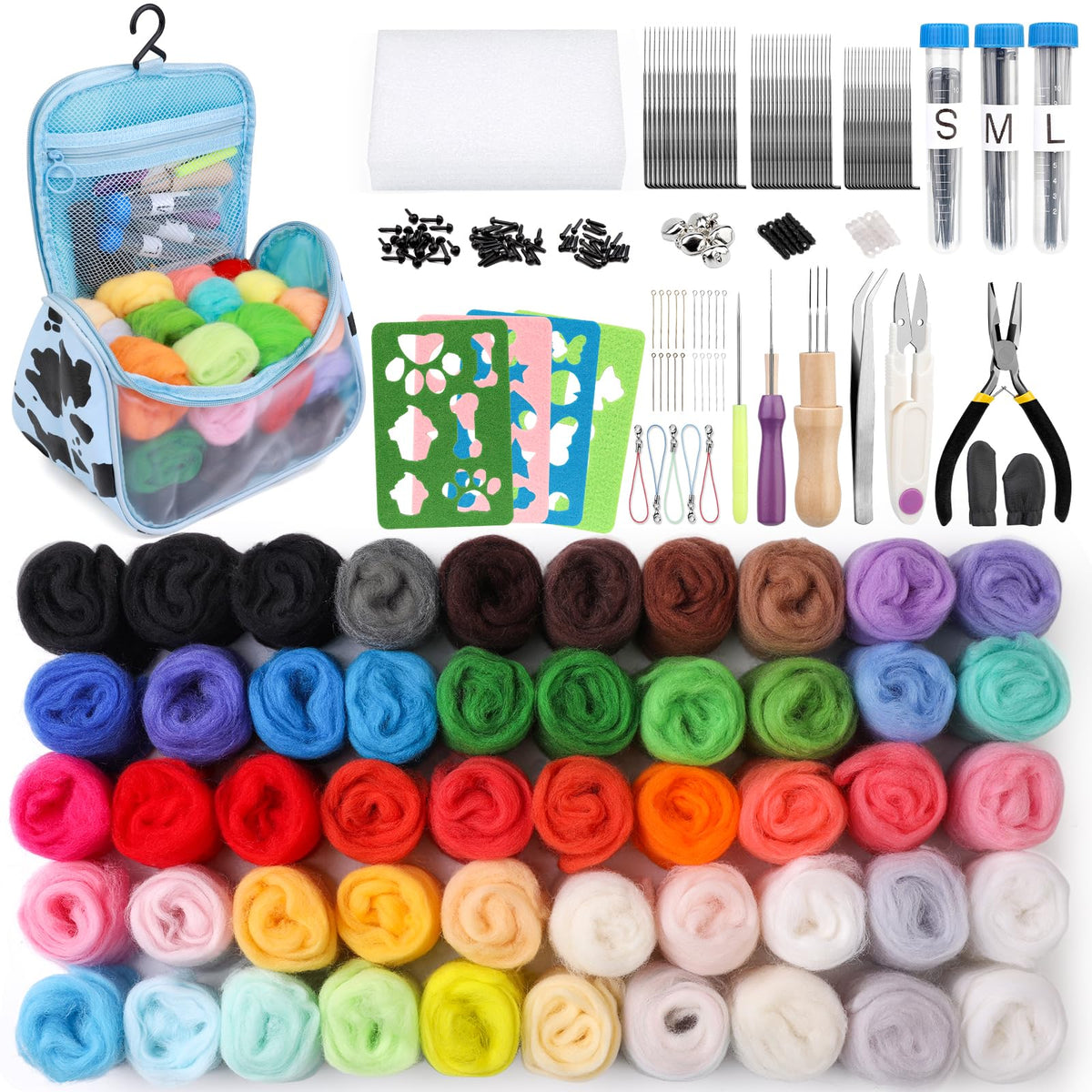 JUPEAN Needle Felting Kits for Beginners Adults 50 Colors Wool Felting Kit
