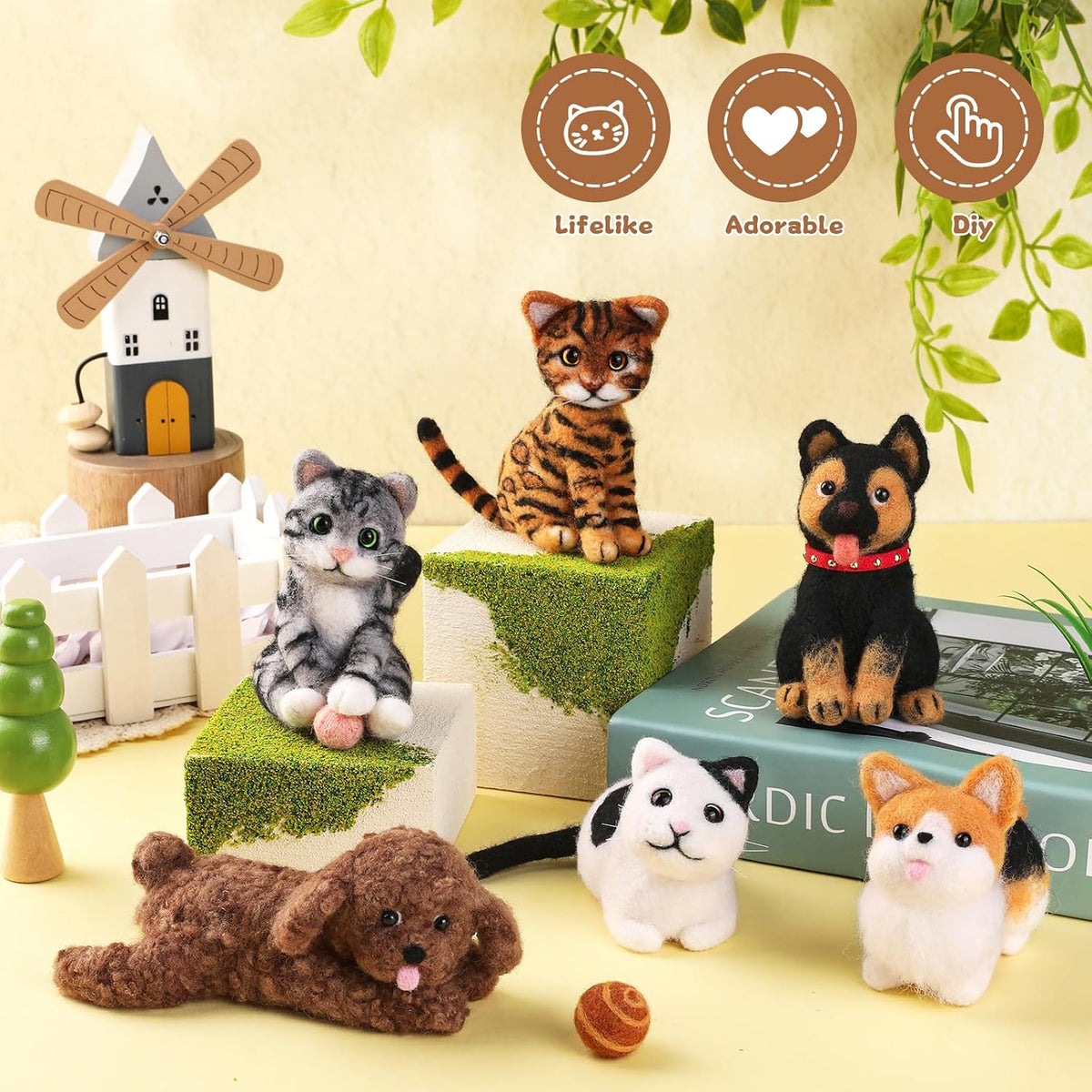 Mayboos 12 Pcs Needle Felting Kit, Felting Kits for Beginners Animal
