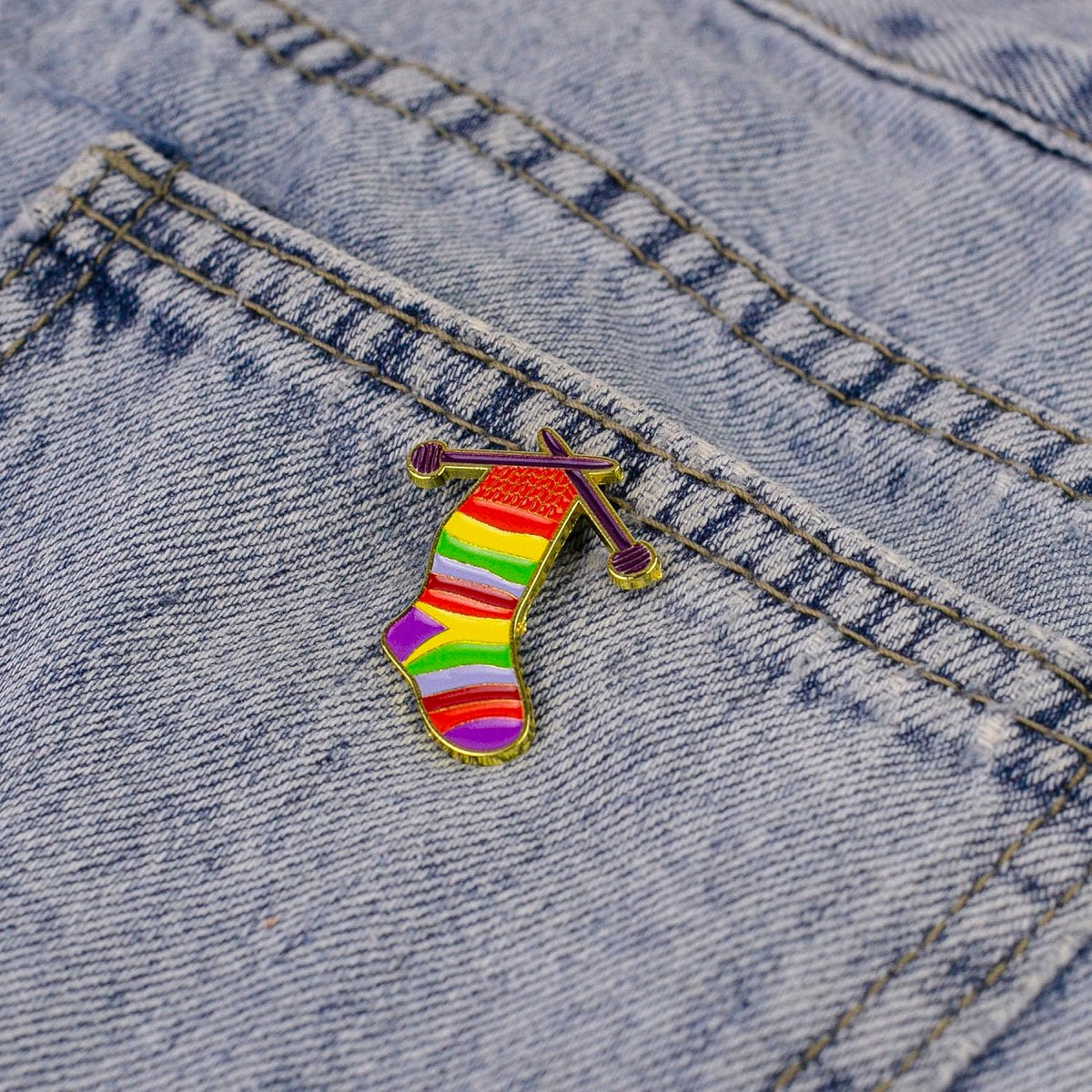 Colorful Knitting Sock Enamel Pin For Knitter Yarn Lover, Knitting Crafter Pin Brooch, Crafting DIY Crocheting Maker Brooch Badge, Handmade Fiber Arts Lapel Badges, Cozy Knitter Gift, Knitwear Jewelry Accessory