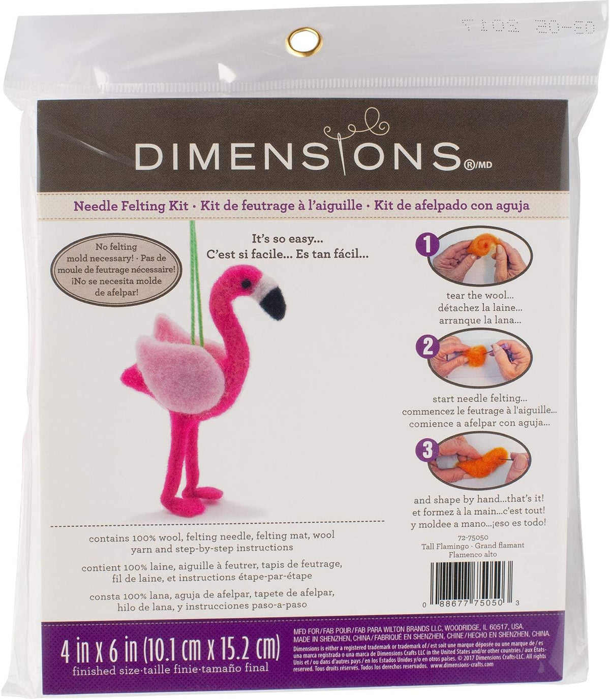 Dimensions Flamingo Felt Animals Needle Felting Craft Kit, 4'' x 6''