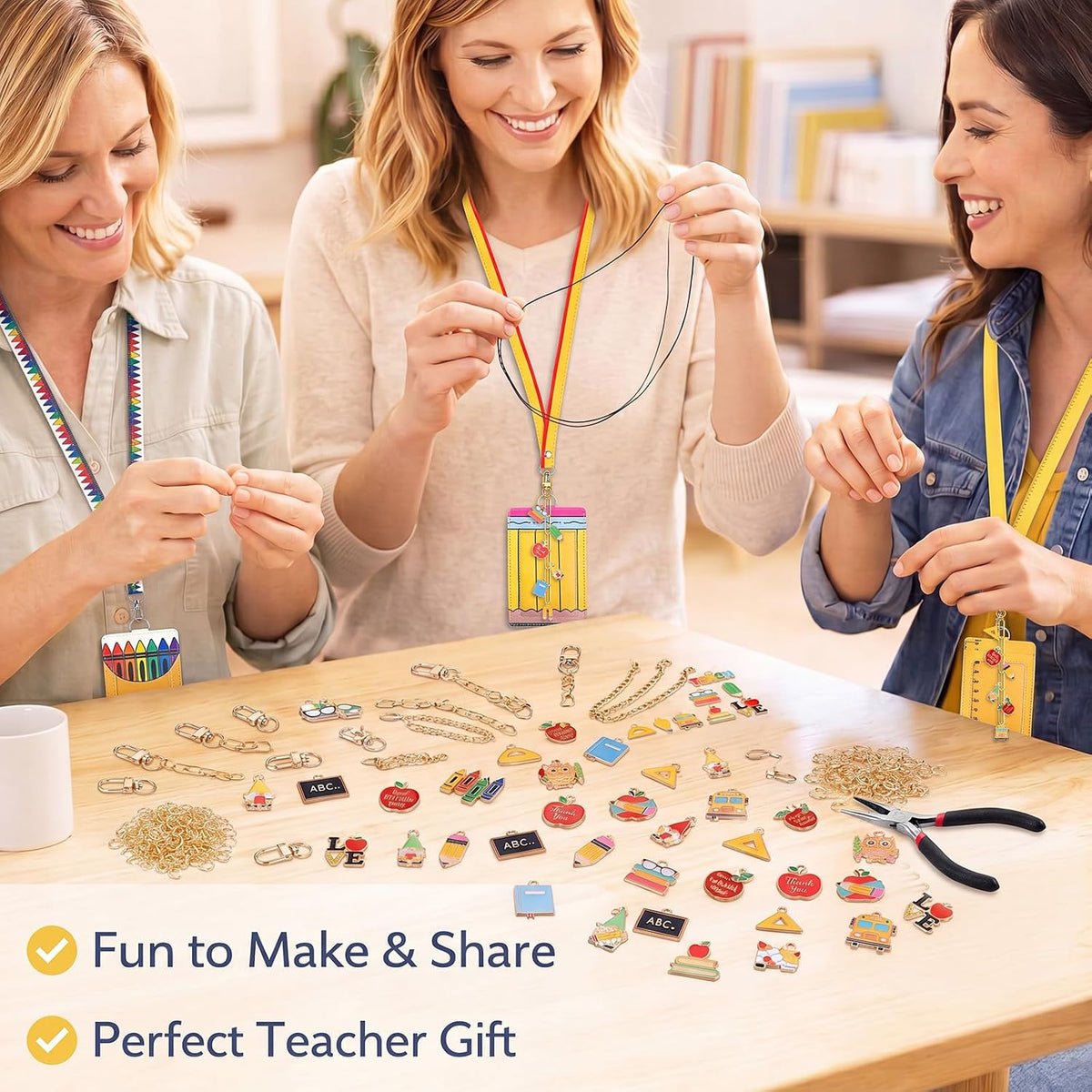 Landhoow 105 Pcs 6 Set Teacher ID Badge Holder with Lanyard and Charms