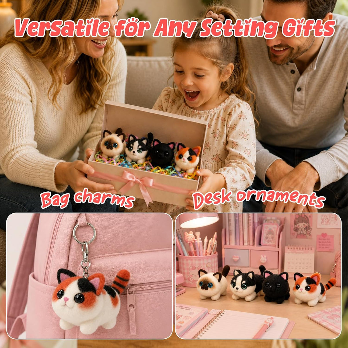 Voduynl Beginner Needle Felting Kit - 4 Cats and Dogs Pairs - Includes Wool, Tools, Step-by-Step Video, Safety Guide & Instruction Cards, Ideal Starter Set for Adults & DIY Beginners