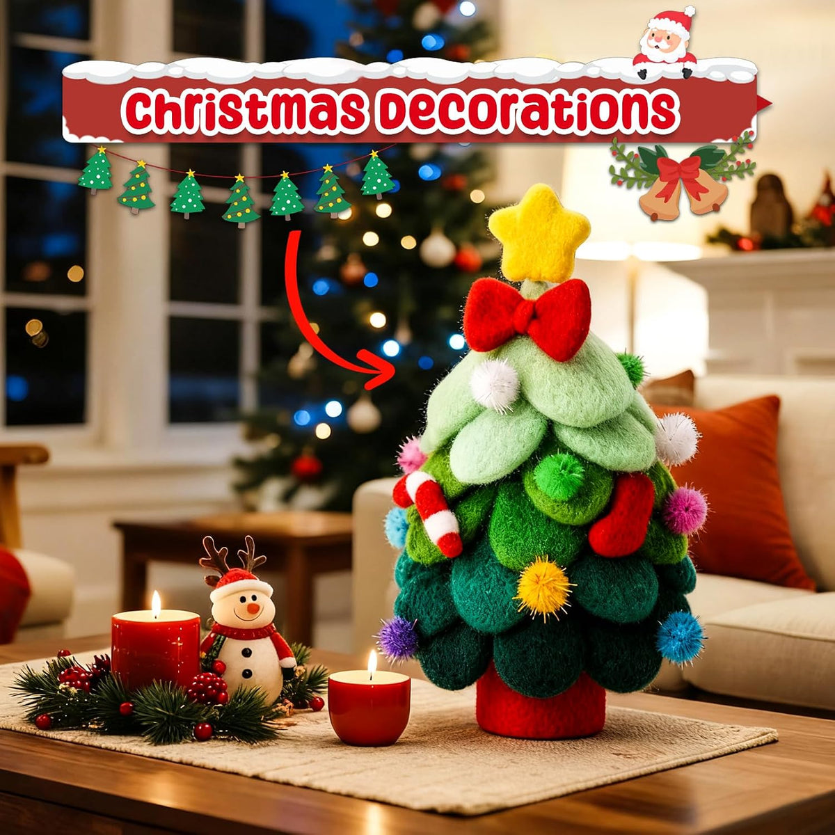 KIDS KING Needle Felting Kit for Handicraft Beginners Teens & Adults – Christmas Tree Felting with Instruction, Material Tools: Wool, Needles, Felting Pad, Home Decorations for Christmas