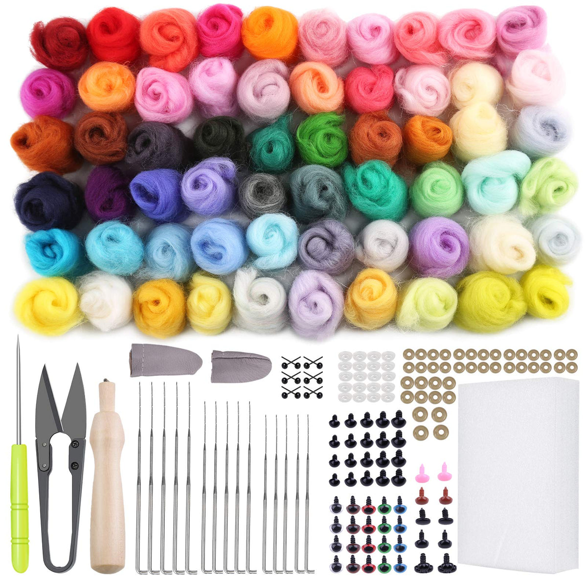 JUPEAN Needle Felting Kits for Beginners Adults 50 Colors Wool Felting Kit