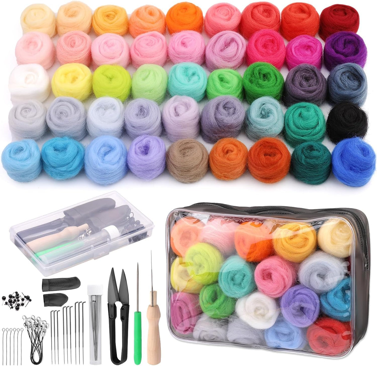 SOCNITC 45 Colors Needle Felting Kits Needle Felting Supplies with Tools