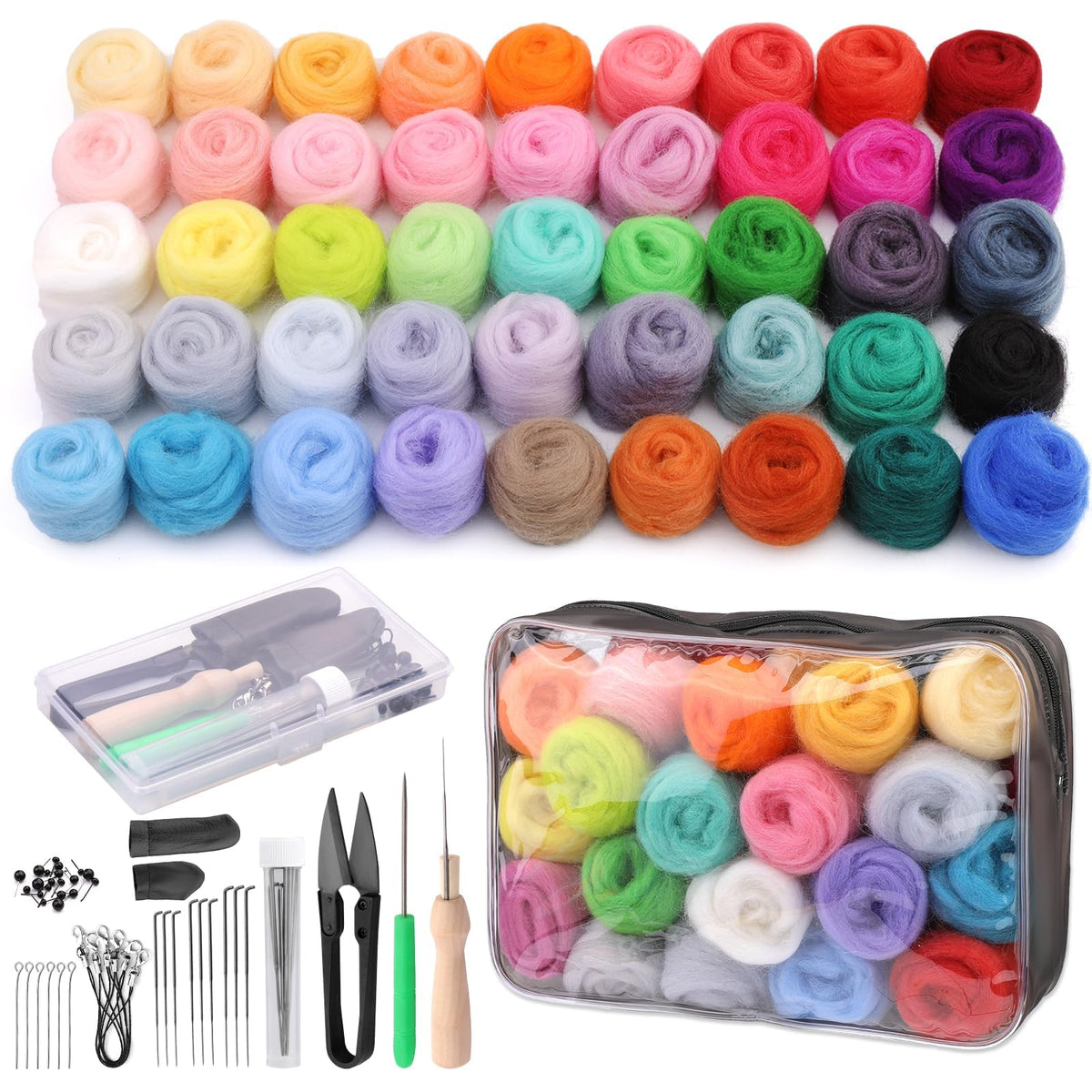 SOCNITC 45 Colors Needle Felting Kits Needle Felting Supplies with Tools
