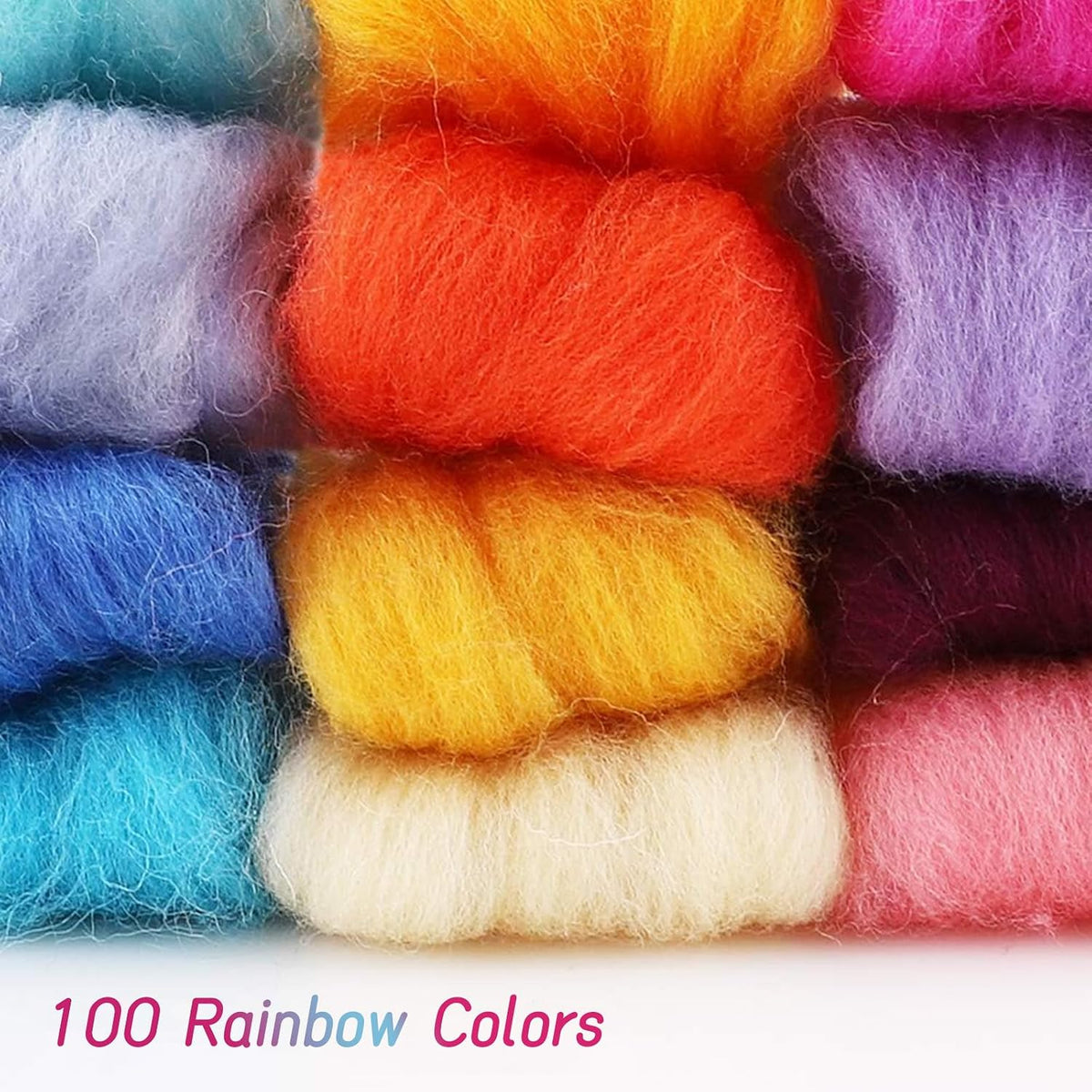Habbi 100 Colors Needle Felting Wool Roving, 3g Each