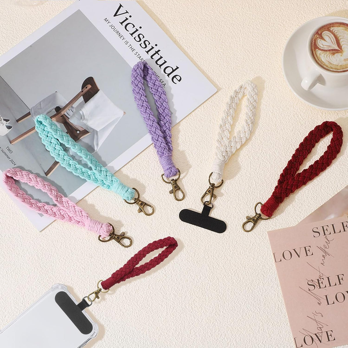 PATIKIL Boho Macrame Keychain, Handmade Wristlet Bracelet Keychain Keyring Holder Key Wrist Lanyard Phone Wrist Strap