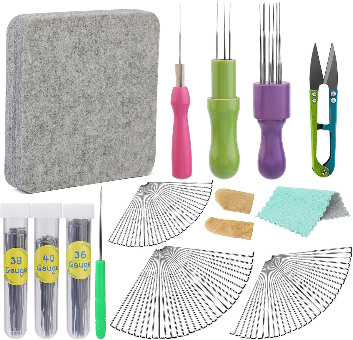 SOCNITC 99 Pcs Needle Felting Kit with 3 Sizes Felting Needles and Pad