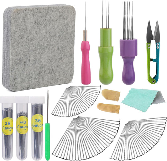 SOCNITC 99 Pcs Needle Felting Kit with 3 Sizes Felting Needles and Pad
