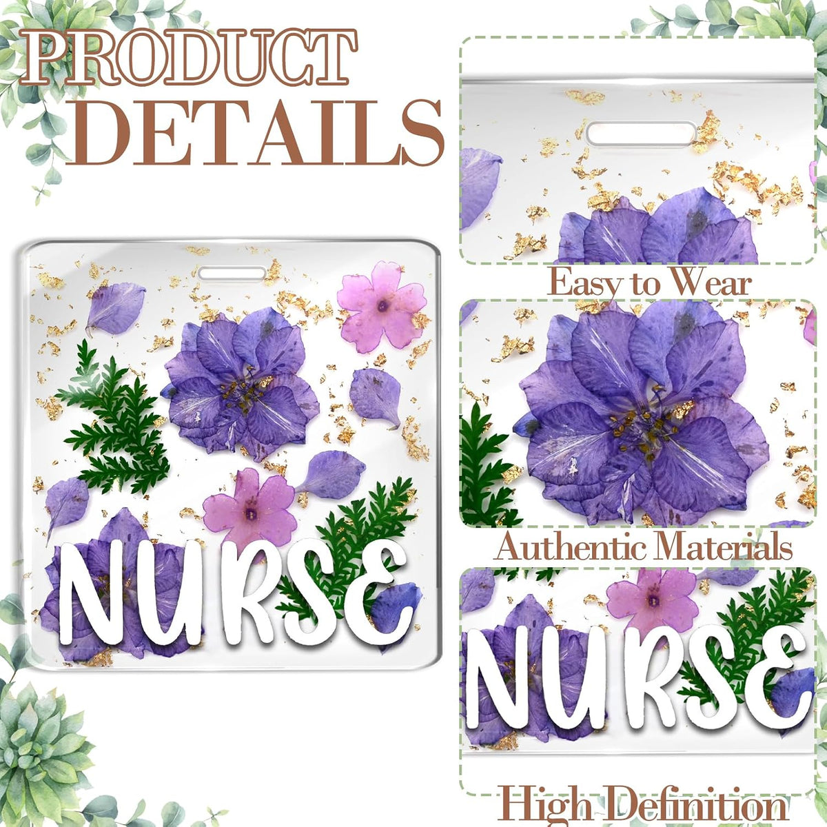 Custom Nurse Badge Personalized Name Pin, Purple, Nurse