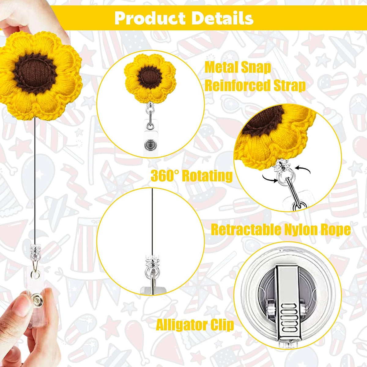 Flower Badge Reel Cute Sunflower Badge Reels Retractable